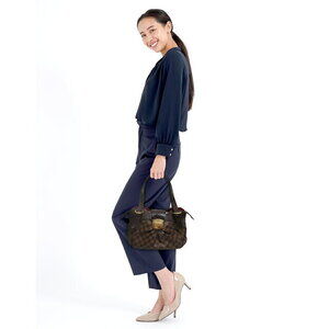 Louis Vuitton Sistina Handbag Canvas Damier Leather Brown Bag